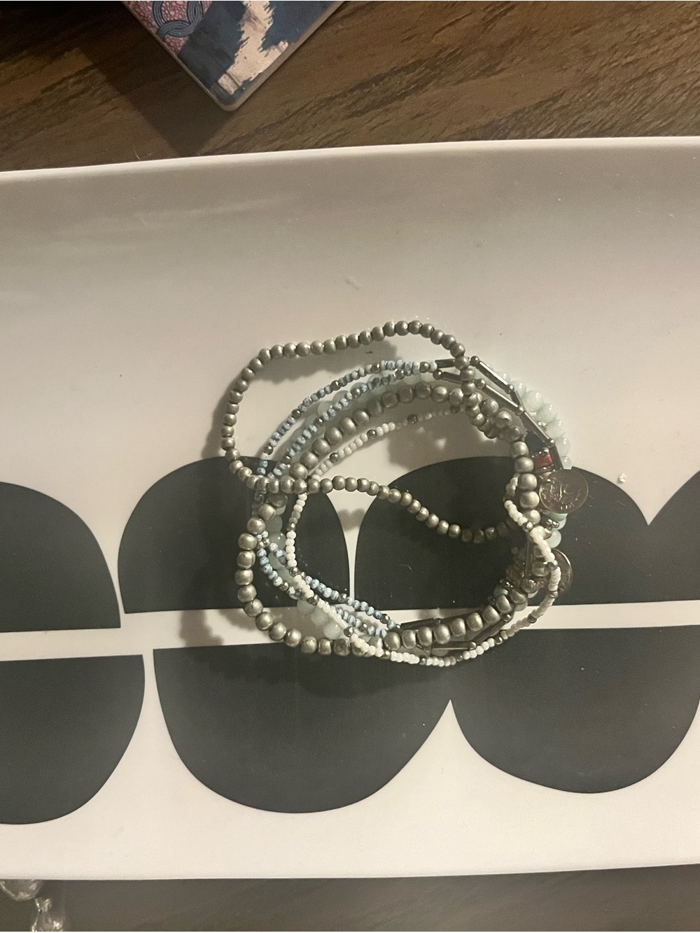 Beaded Multi-Strand Stretch Bracelet - Silver and Light Blue